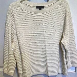 Ann Taylor Cream Crew Neck Sweater with Ribbed Texture